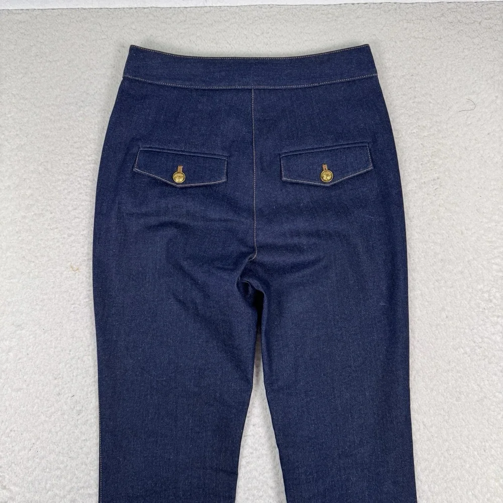 Veronica Beard Jeans Womens 2 High Rise Flare Blue Pintuck Seam Blue Gold Button